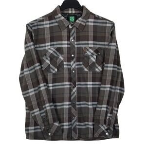 HippyTree Flannel Shirt Mens Large Brown Plaid Nomad Division Snap Front Cotton‎